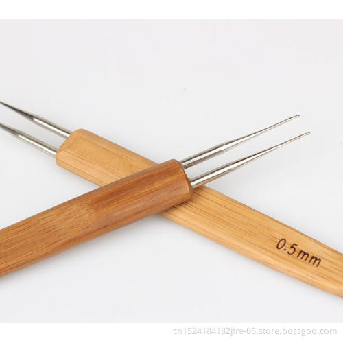 bamboo crochet hook set with case, wholesale stainless steel crochet hair extension hook wood